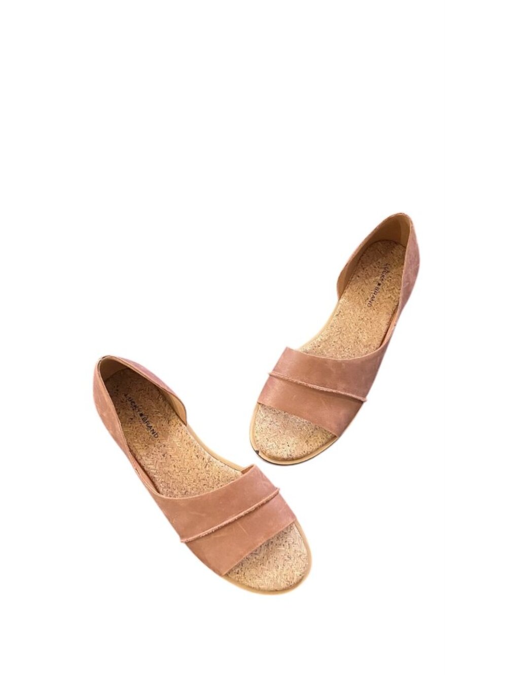 Lucky Brand Fentin 2 Flat Leather Sandals Latte Brown Size 9 Spring Neutral Boho - Picture 2 of 12